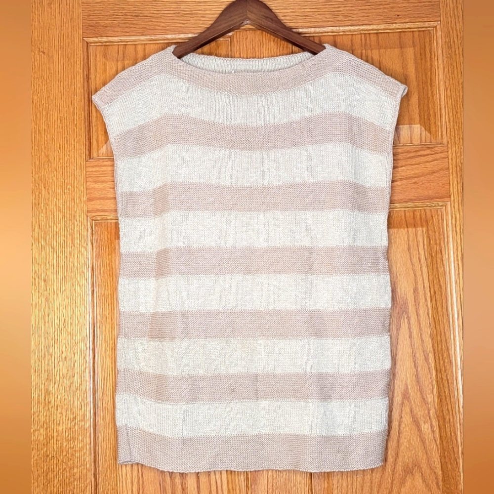 Vintage 70's College Town Cream Striped Cap Sleeve Sweater Sz L (modern)